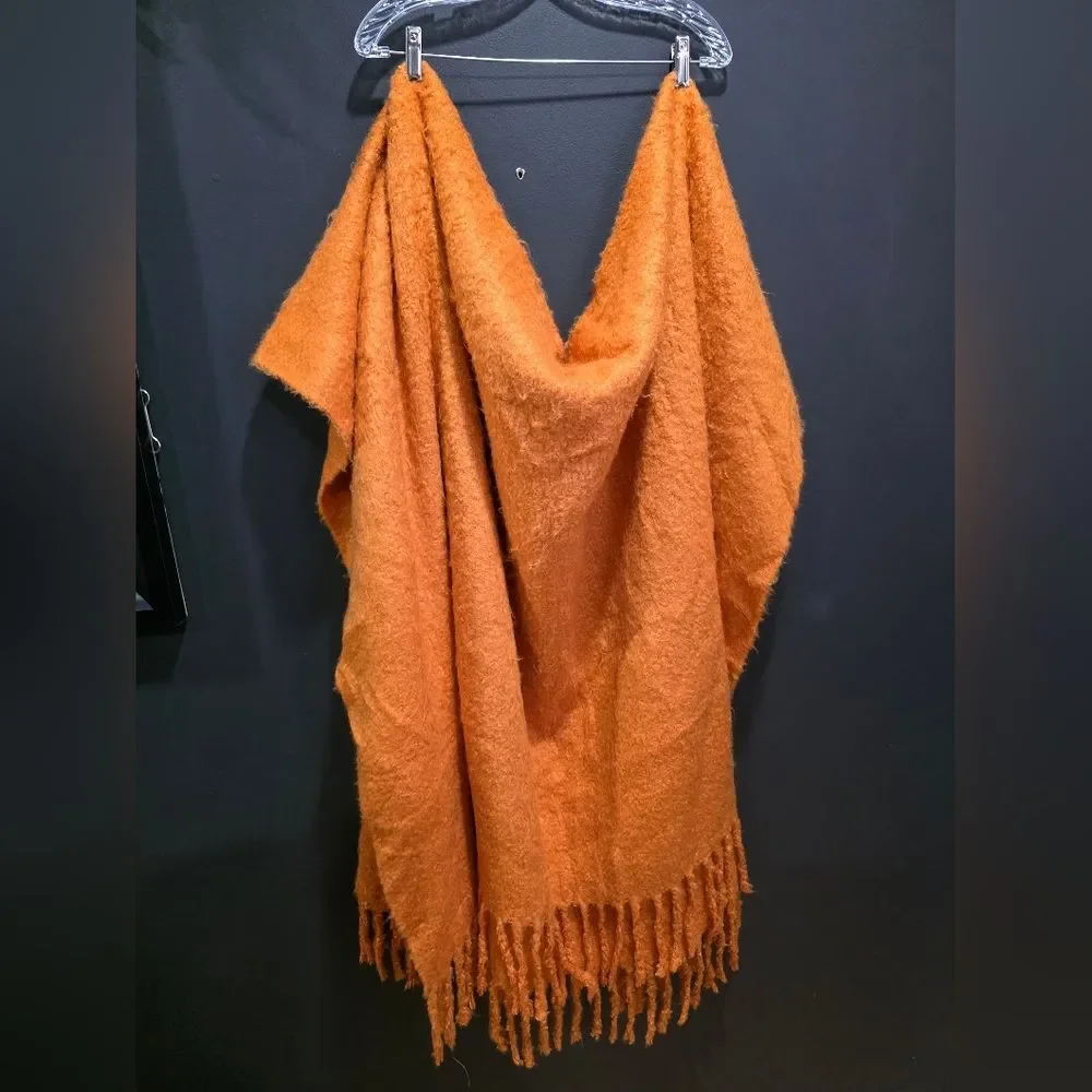 Pottery Barn Orange Mohair Style Throw  55x80 Acrylic